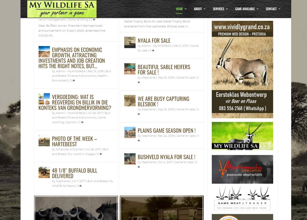 MywildlifeSA Website designed by Vividly Grand